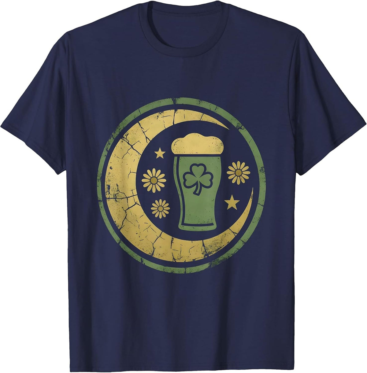 St Patricks Day Beer Sipping Shamrock Foam Art T-Shirt - Navy Blue
