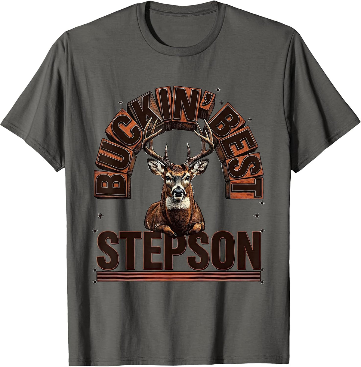 Buckin Best Stepson Funny Hunting Dad Humor Deer Hunter Gift T-Shirt - Asphalt Grey