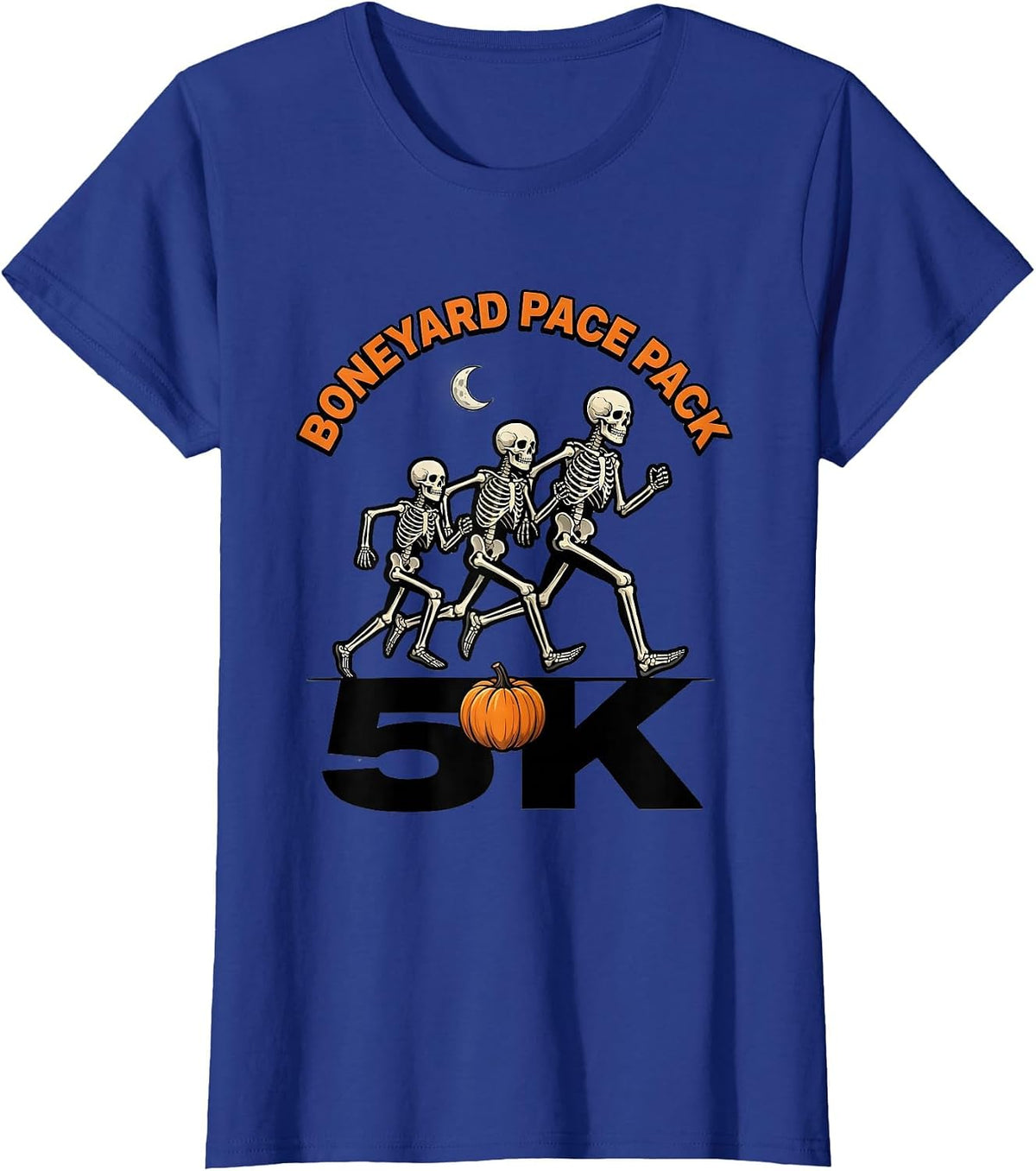 Women's Boneyard Pace Pack 5K Funny Halloween Skeleton Runner Race T-Shirt - Royal Blue