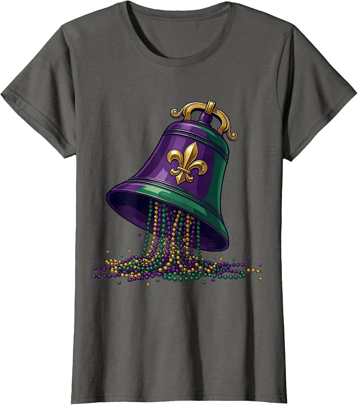 Women's Oversized Handbell Fleur De Lis Mardi Gras Party Humor T-Shirt - Asphalt Grey