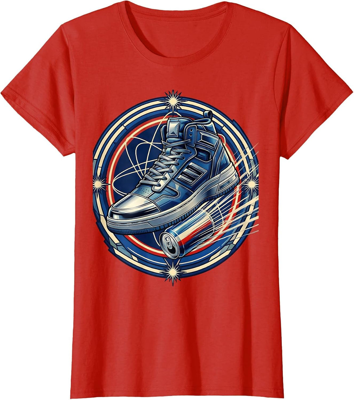 Retro 80s Street Style Ripped Jeans High-Tops T-Shirt - Red