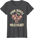 Women's Pink Boots Wild Heart Cowgirl Design T-Shirt - Dark Heather Grey