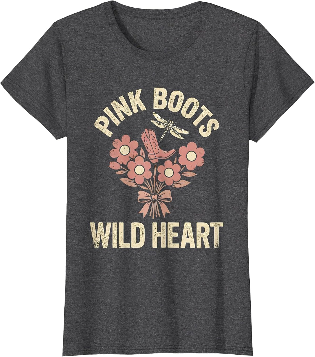Women's Pink Boots Wild Heart Cowgirl Design T-Shirt - Dark Heather Grey