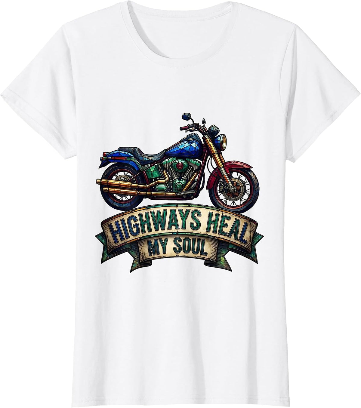 Highways Heal My Soul Motorcycle Design T-Shirt - White