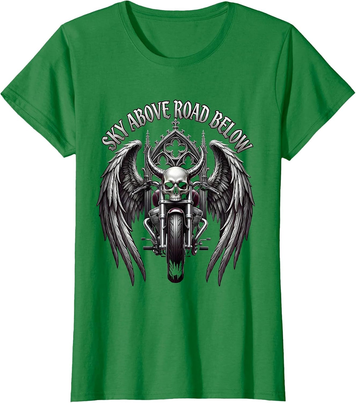 Sky Above Road Below Motorcycle Design T-Shirt - Kelly Green