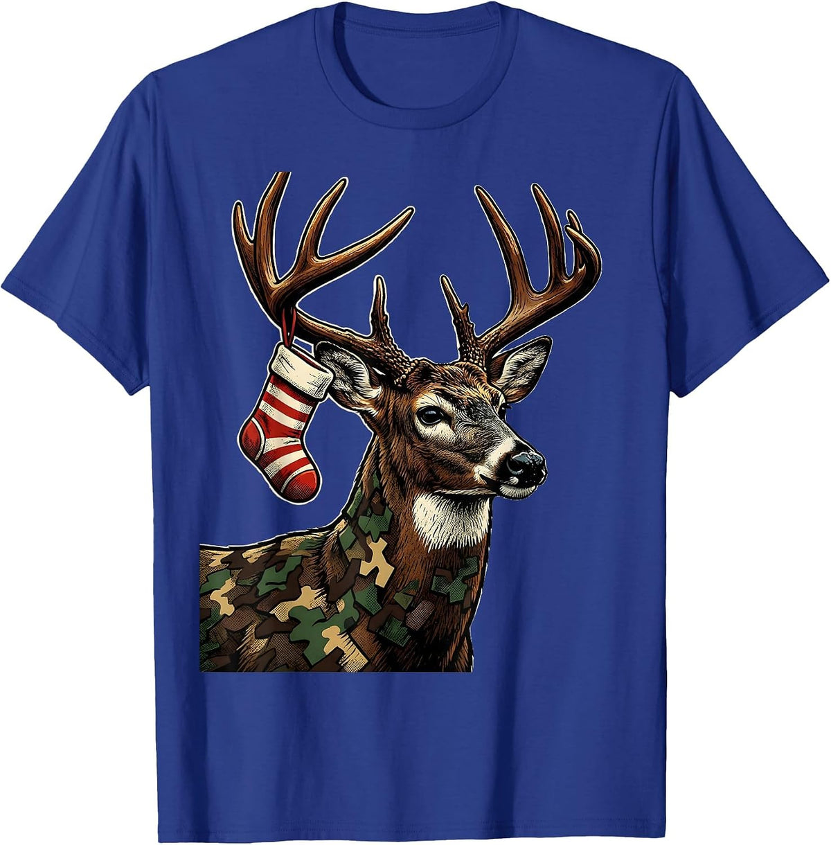 Men's Buck Shoulder Camo Christmas Hunting Party Gift T-Shirt - Royal Blue