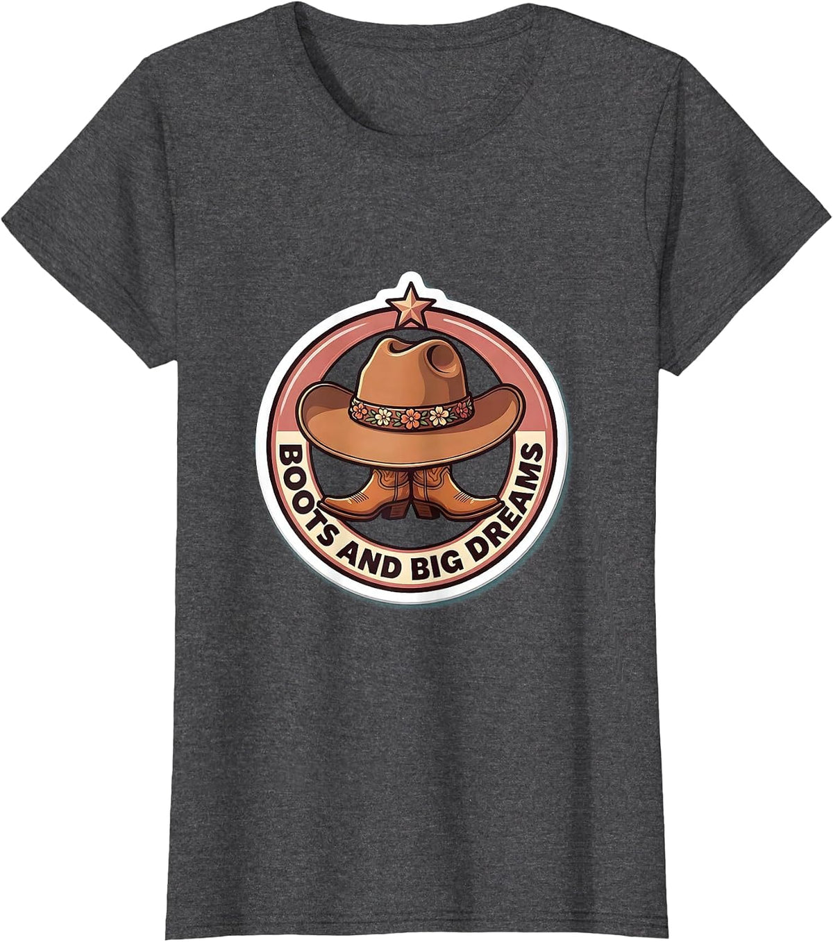 Women's Boots and Big Dreams Cowboy Western Design T-Shirt - Dark Heather Grey
