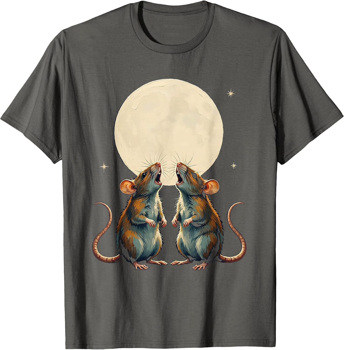 Two Rats Howling At The Moon Funny Pet Lover Humor T-Shirt - Asphalt Grey