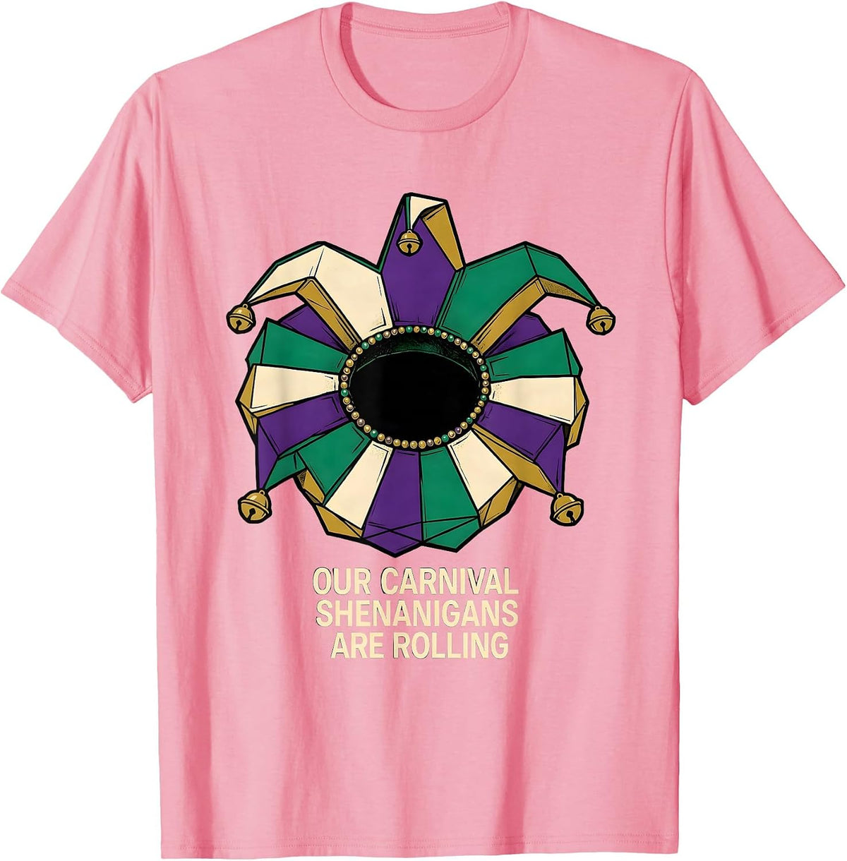 Men's Our Carnival Shenanigans Are Rolling Mardi Gras Jester T-Shirt - Pink