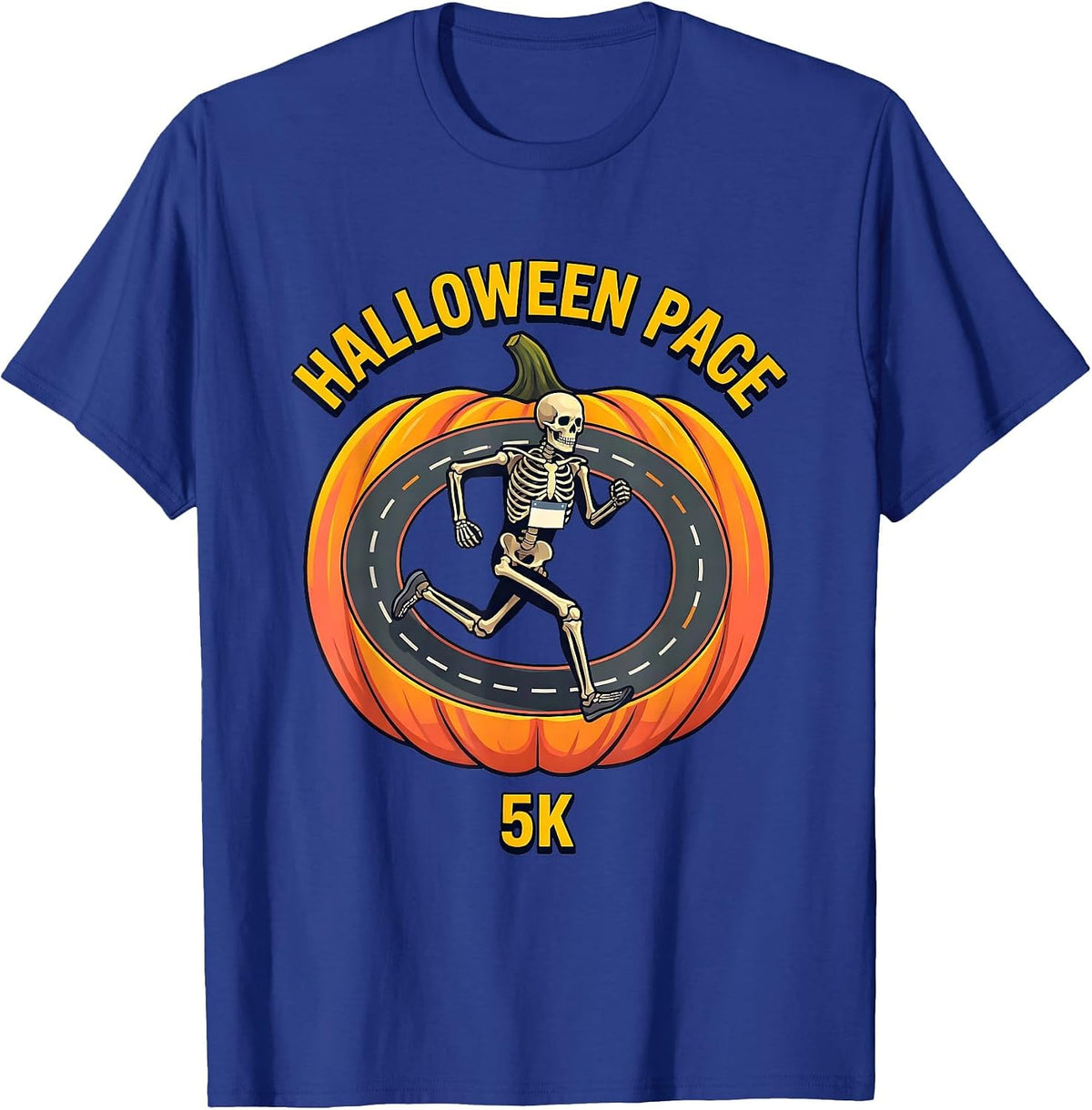 Men's Halloween Pace 5K Funny Skeleton Runner Matching Family T-Shirt - Royal Blue