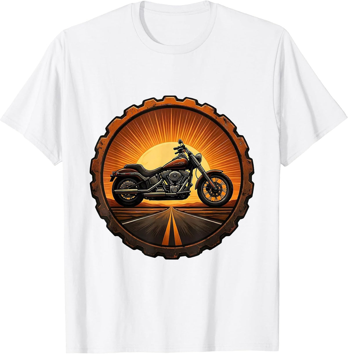 Men's Chopper Motorcycle Silhouette Sunset Graphic T-Shirt - White