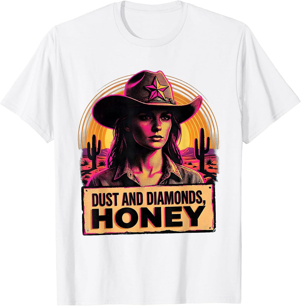 Men's Dust and Diamonds Honey Cowgirl Design T-Shirt - White