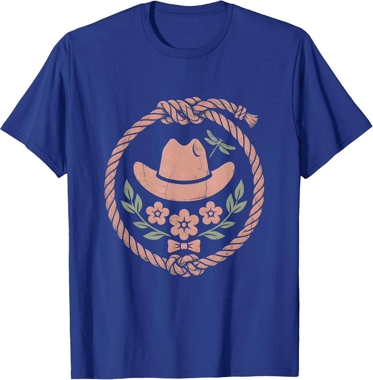 Cowgirl Lasso Twirl Western Rodeo Graphic T-Shirt - Royal Blue