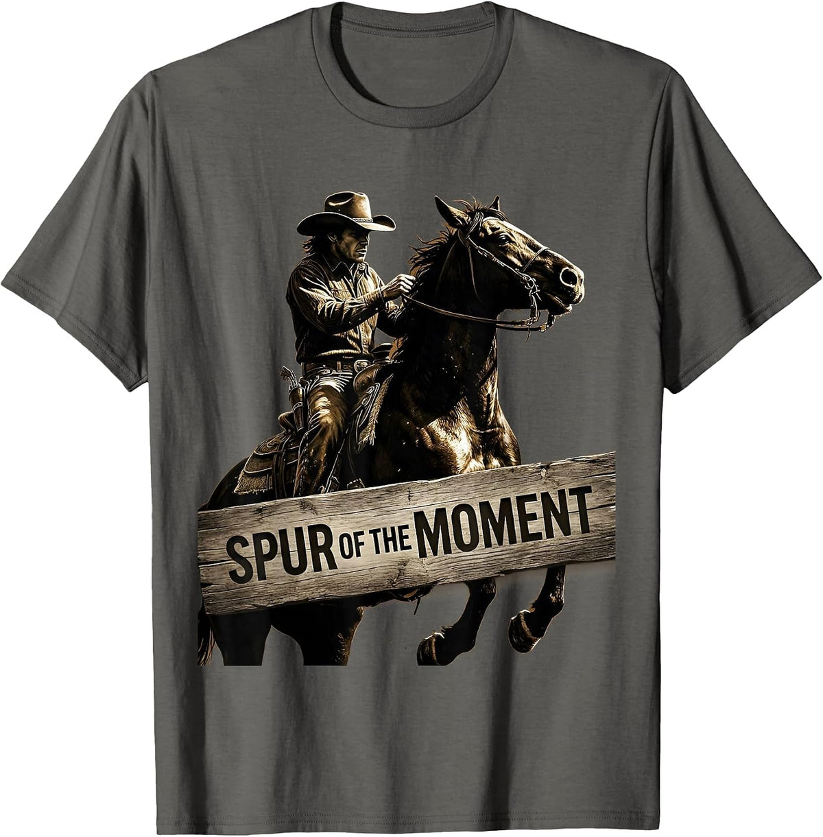 Men's Spur of the Moment Cowgirl Graphic Design T-Shirt - Asphalt Grey