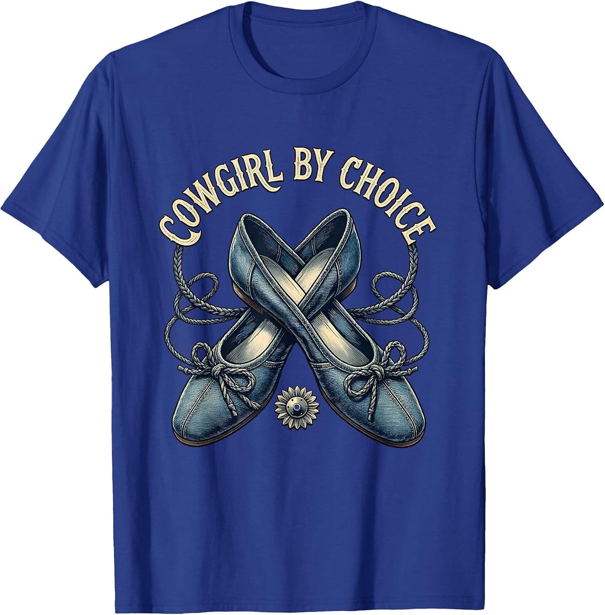 Cowgirl By Choice Denim Western Design T-Shirt - Royal Blue