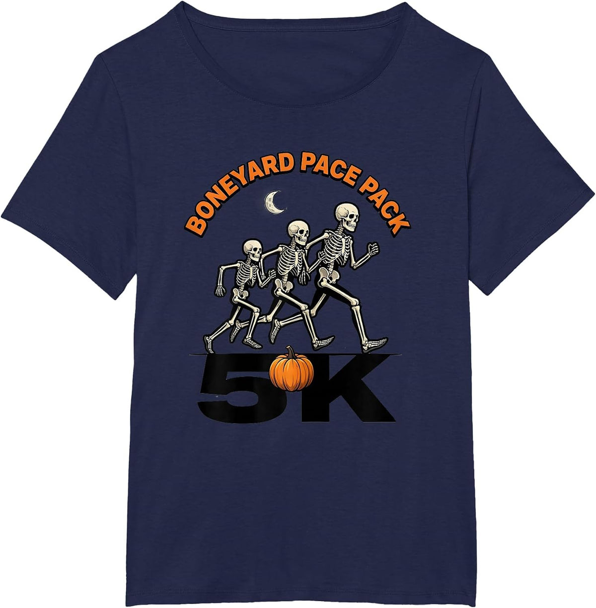 Women's Boneyard Pace Pack 5K Funny Halloween Skeleton Runner Race T-Shirt - Navy Blue