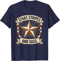 Stars Stripes and Sass Girls Patriotic Design T-Shirt - Navy Blue