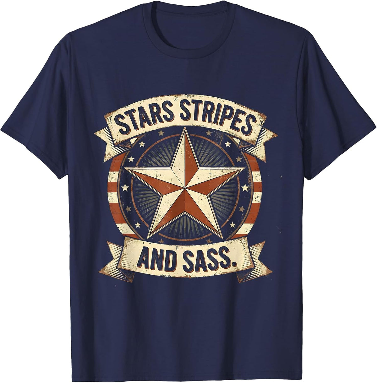 Stars Stripes and Sass Girls Patriotic Design T-Shirt - Navy Blue