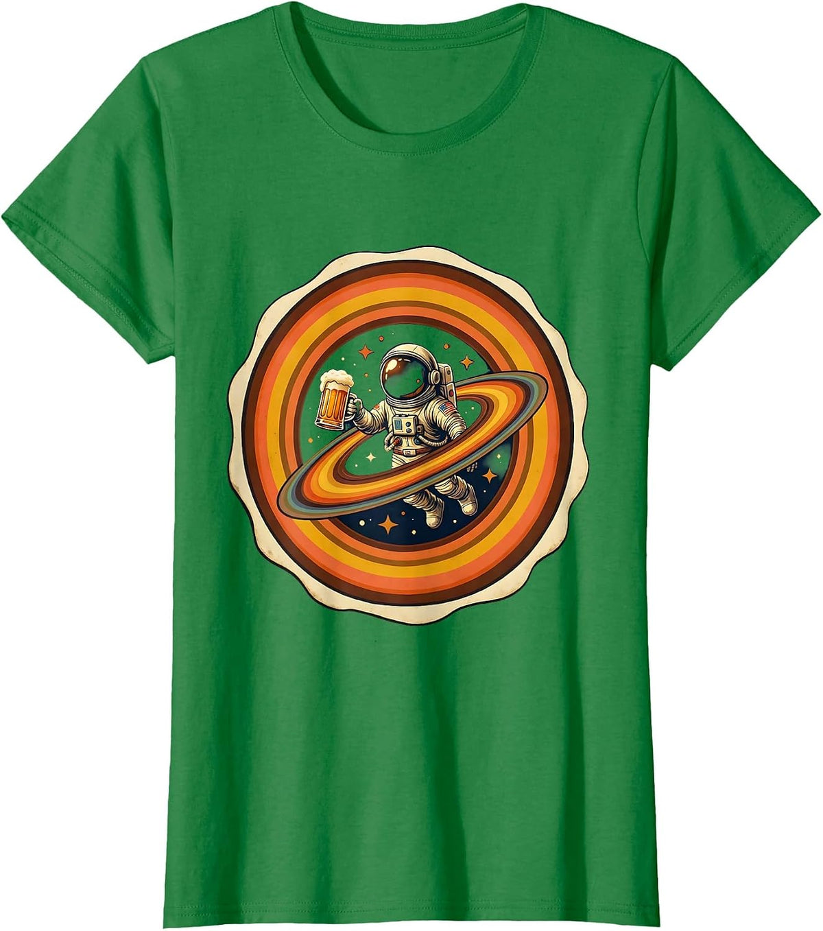 Astronaut Floating With Beer in Space T-Shirt - Kelly Green