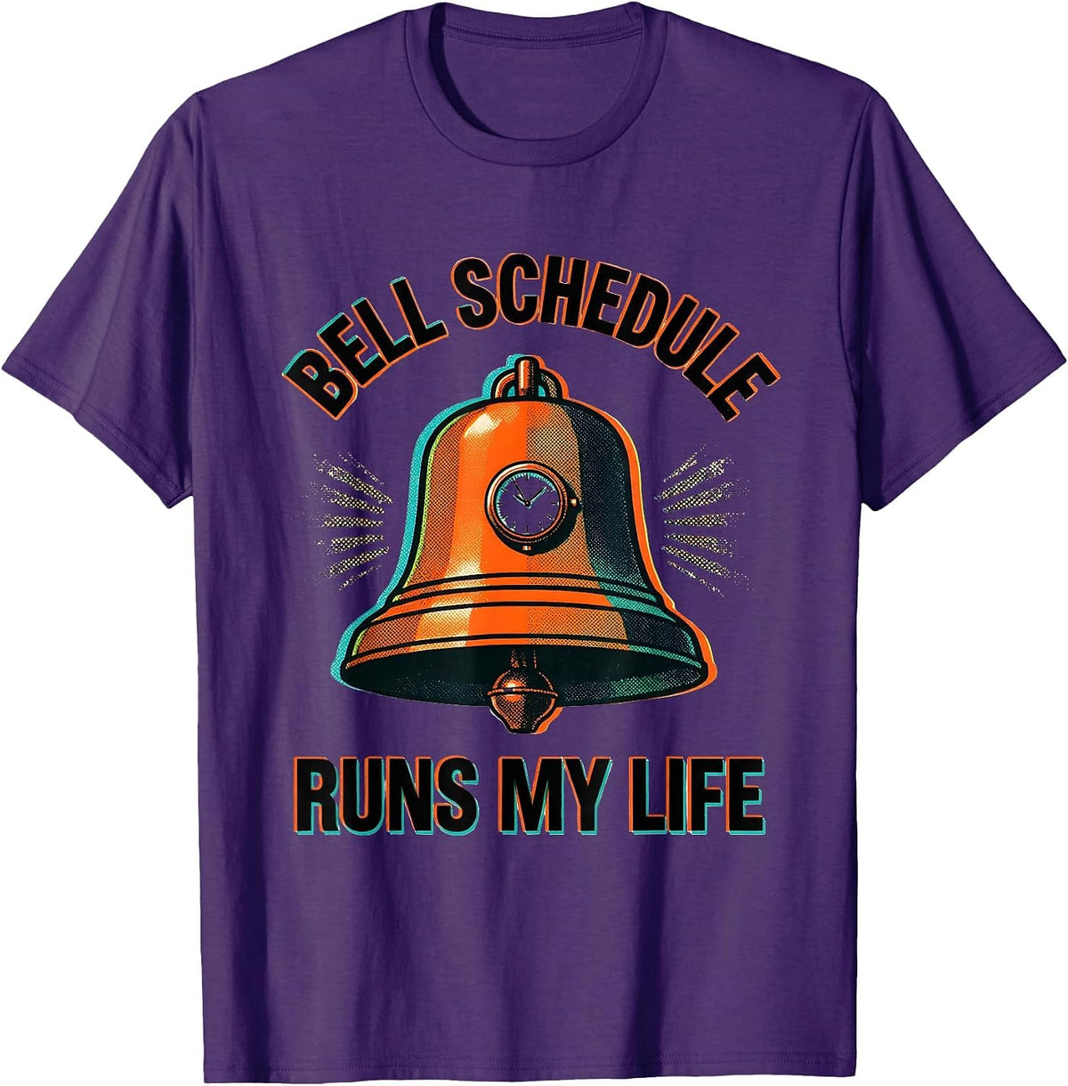 Bell Schedule Runs My Life Middle School Teacher T-Shirt - Purple