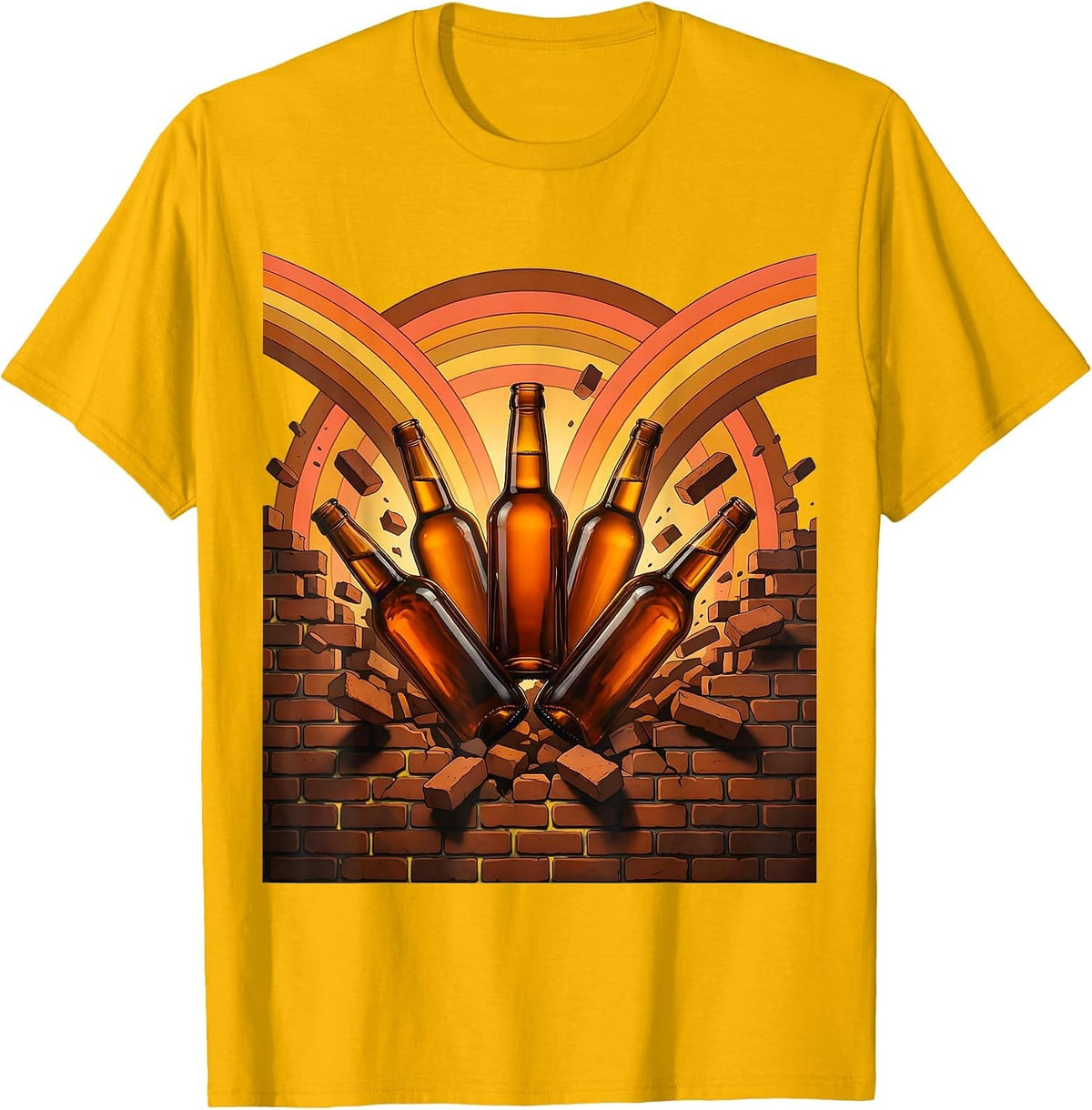 Men's Milwaukee Six Pack Bursting Through Brick Wall T-Shirt - Golden Yellow