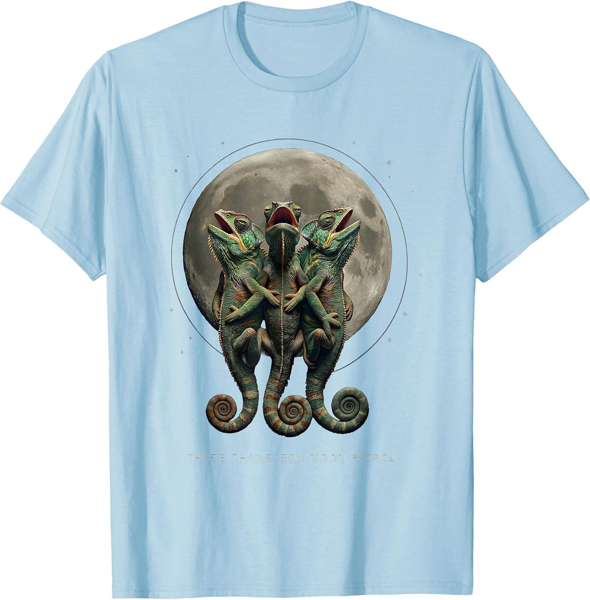Three Chameleon Moon Patrol Surreal Halloween Meme Humor T-Shirt - Baby Blue