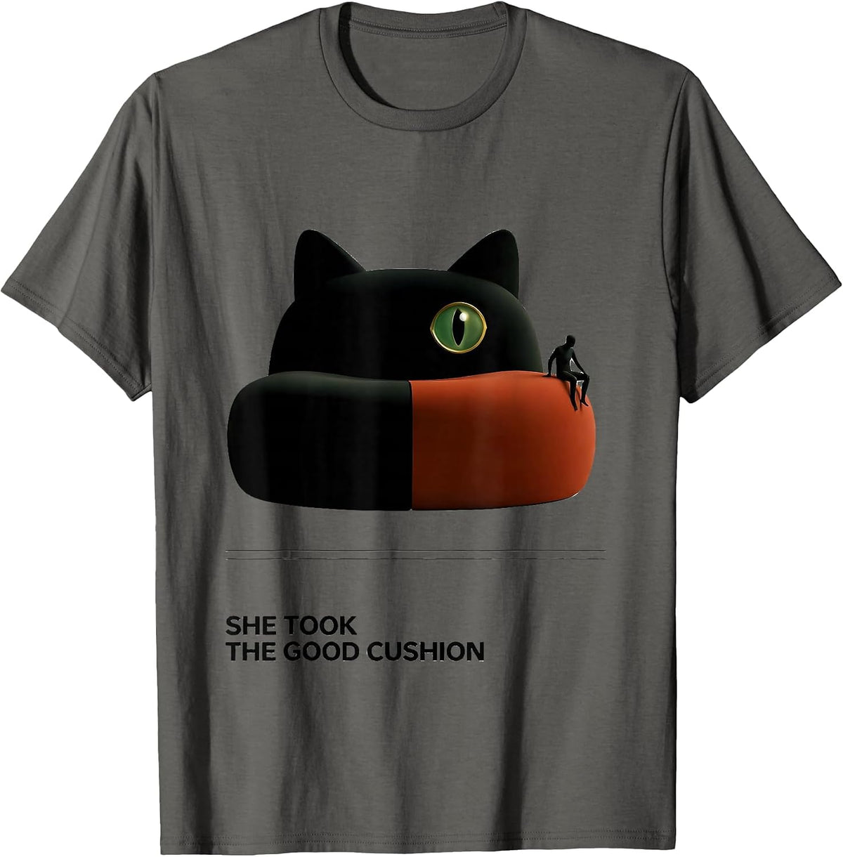 She Took The Good Cushion Funny Tortie Cat Owner Humor T-Shirt - Asphalt Grey