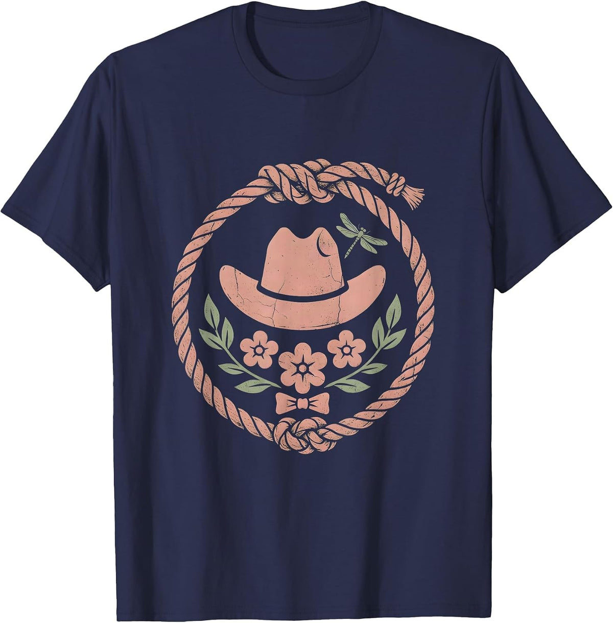 Cowgirl Lasso Twirl Western Rodeo Graphic T-Shirt - Navy Blue