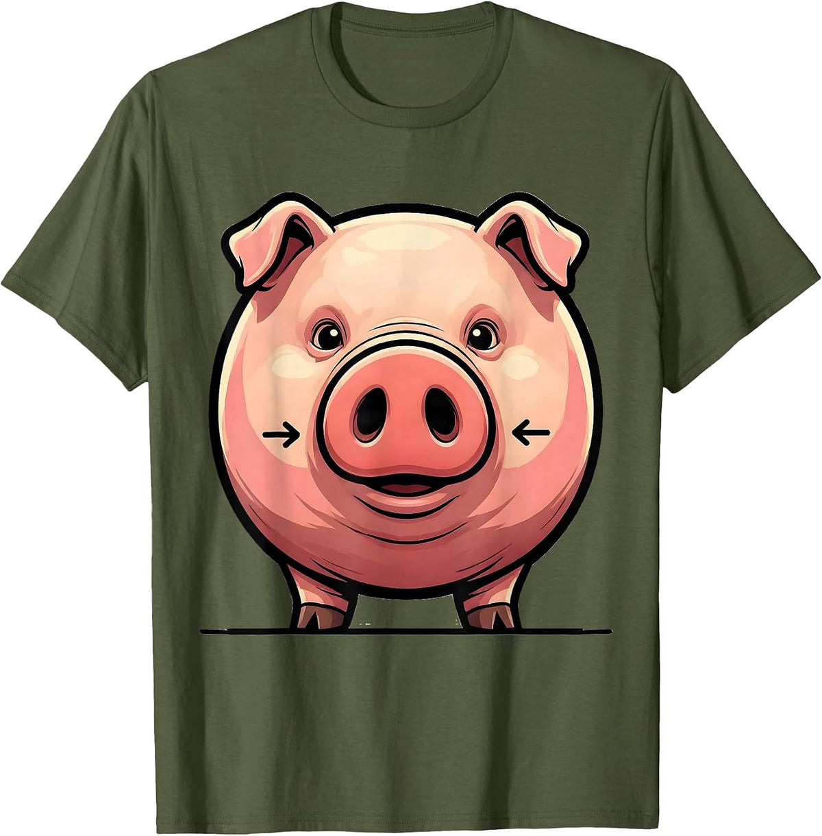 Men's Cartoon Pink Pig Farm Animal Lover Humor T-Shirt - Olive Green