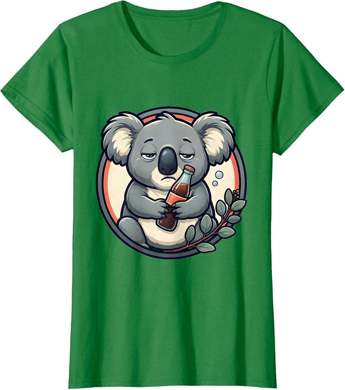 Women's Sleepy Koala Cartoon Cute Animal Lover Humor T-Shirt - Kelly Green