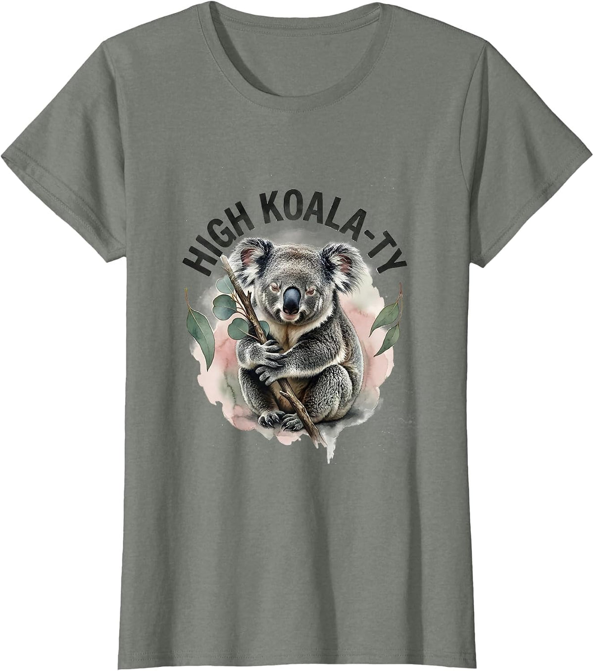 High Koala-ty Cute Koala Lover Pun Humor Watercolor T-Shirt - Olive Heather