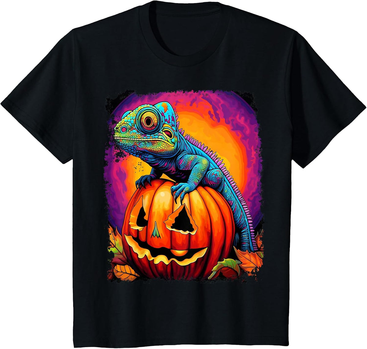 Chameleon Pumpkin Halloween T-Shirt - Black