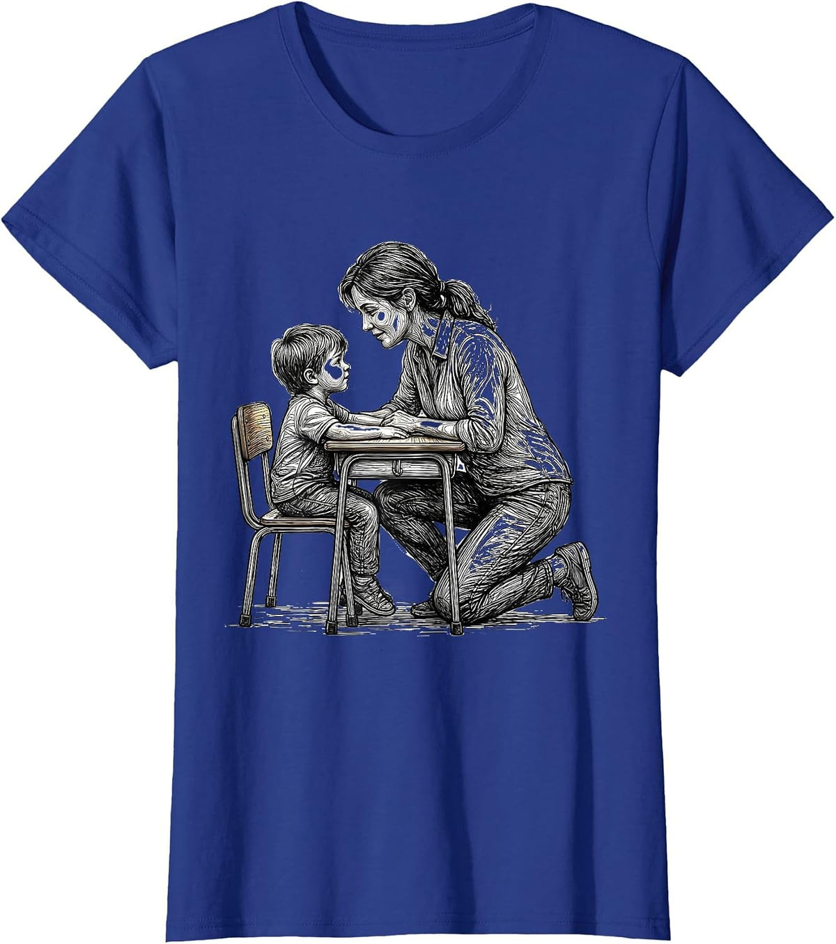 Women's Paraprofessional Teacher's Aide Student Desk Graphic T-Shirt - Royal Blue