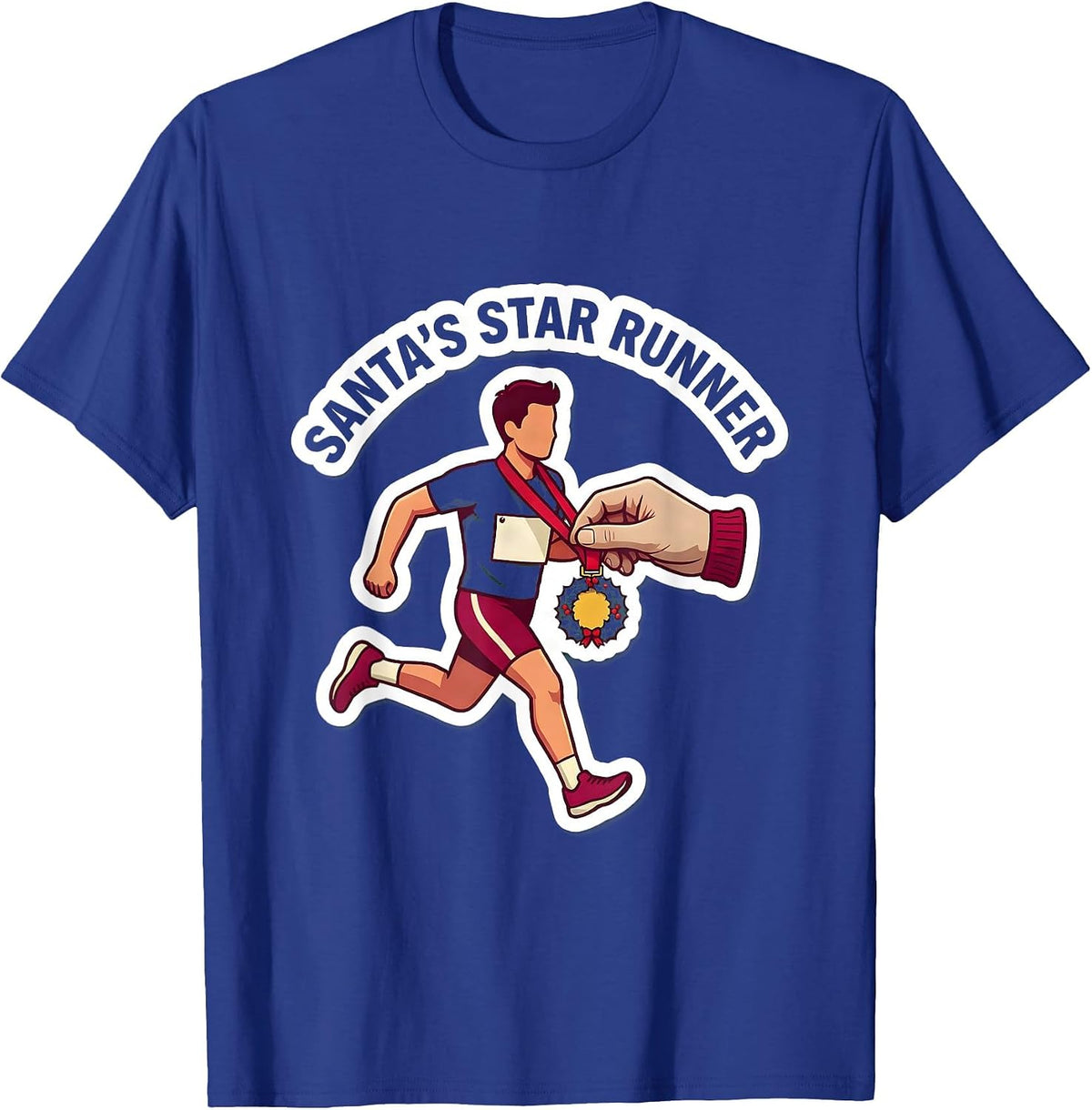 Men's Santa's Star Runner Funny Christmas Run 5K Squad T-Shirt - Royal Blue