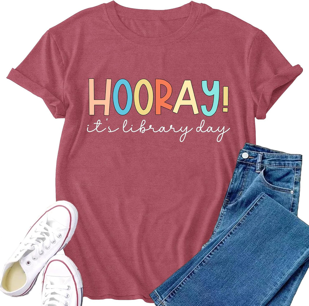 Library Shirt for Women Librarian Shirts Hooray It Library Day Tee Tops - Pink