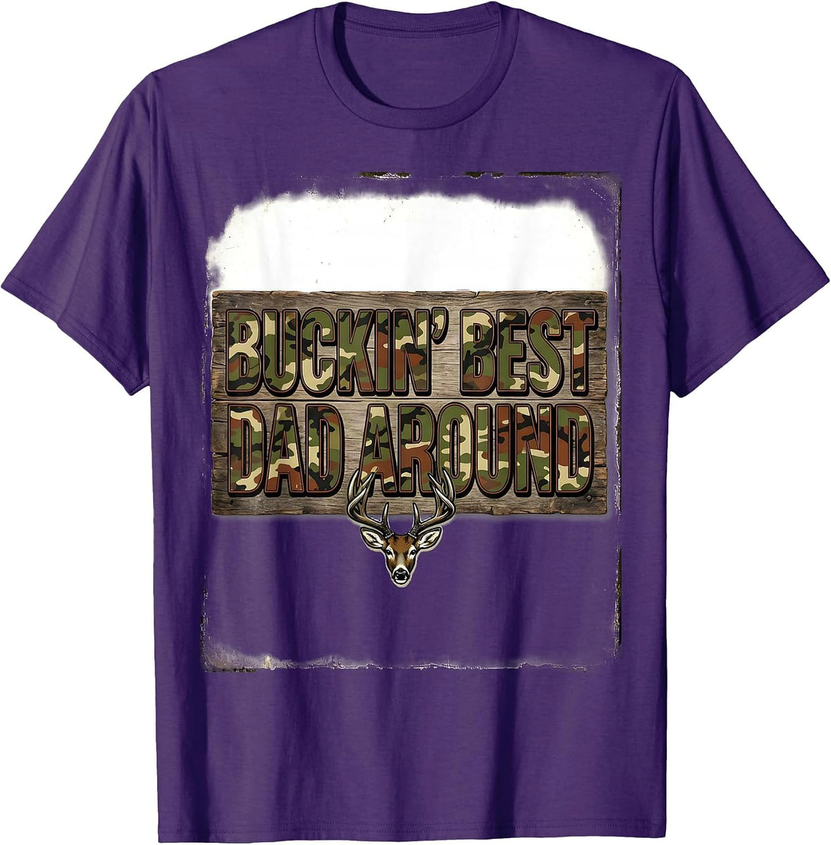 Buckin' Best Dad Around Vintage Camo Deer Hunting Humor T-Shirt - Purple
