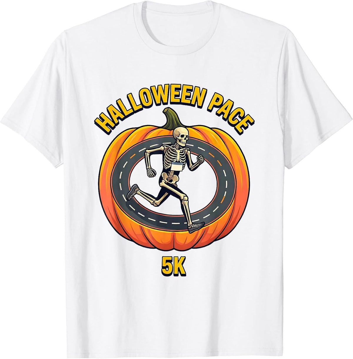 Men's Halloween Pace 5K Funny Skeleton Runner Matching Family T-Shirt - White