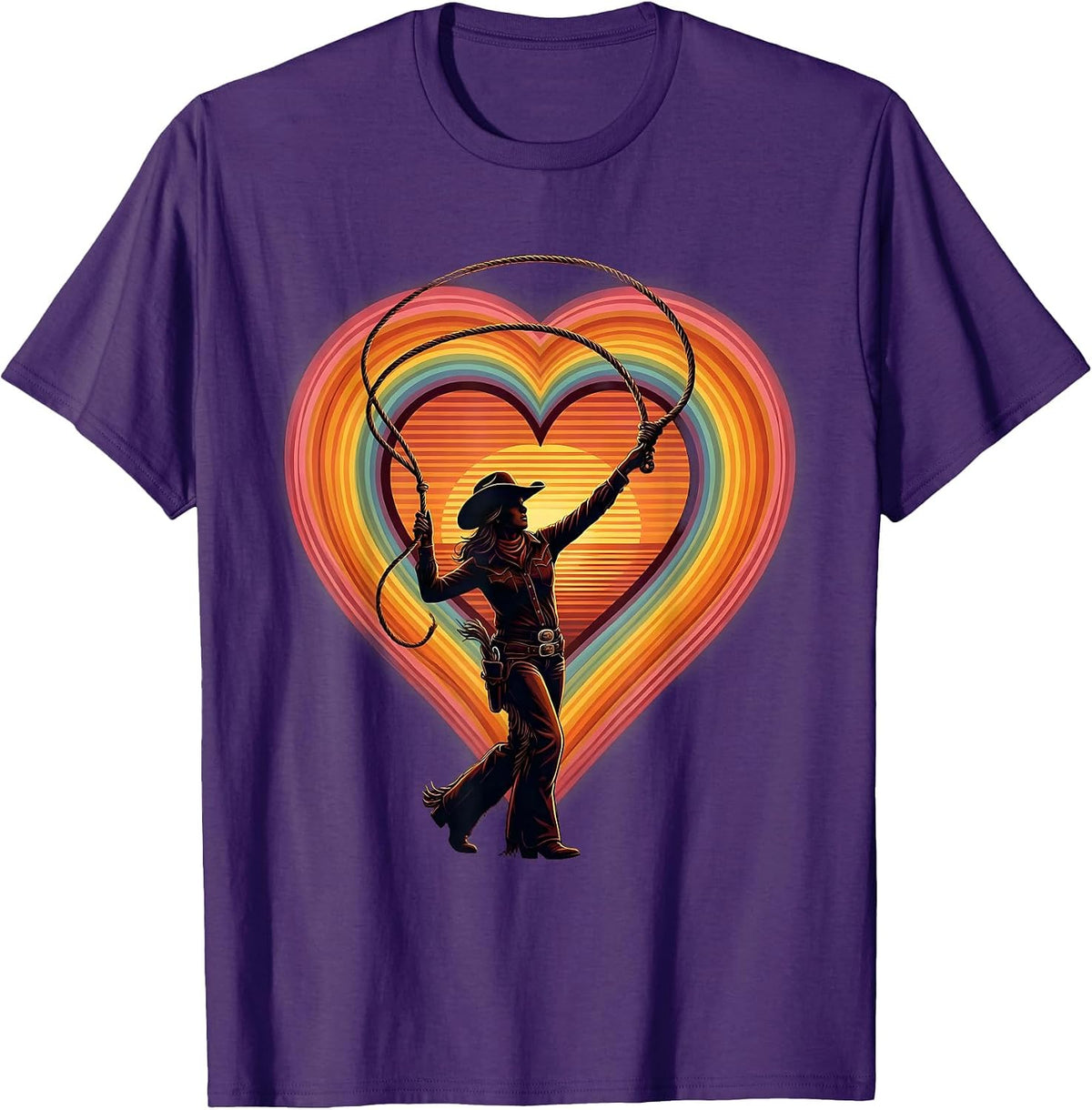 Pink Cowgirl Lasso Heart Graphic Design T-Shirt - Purple