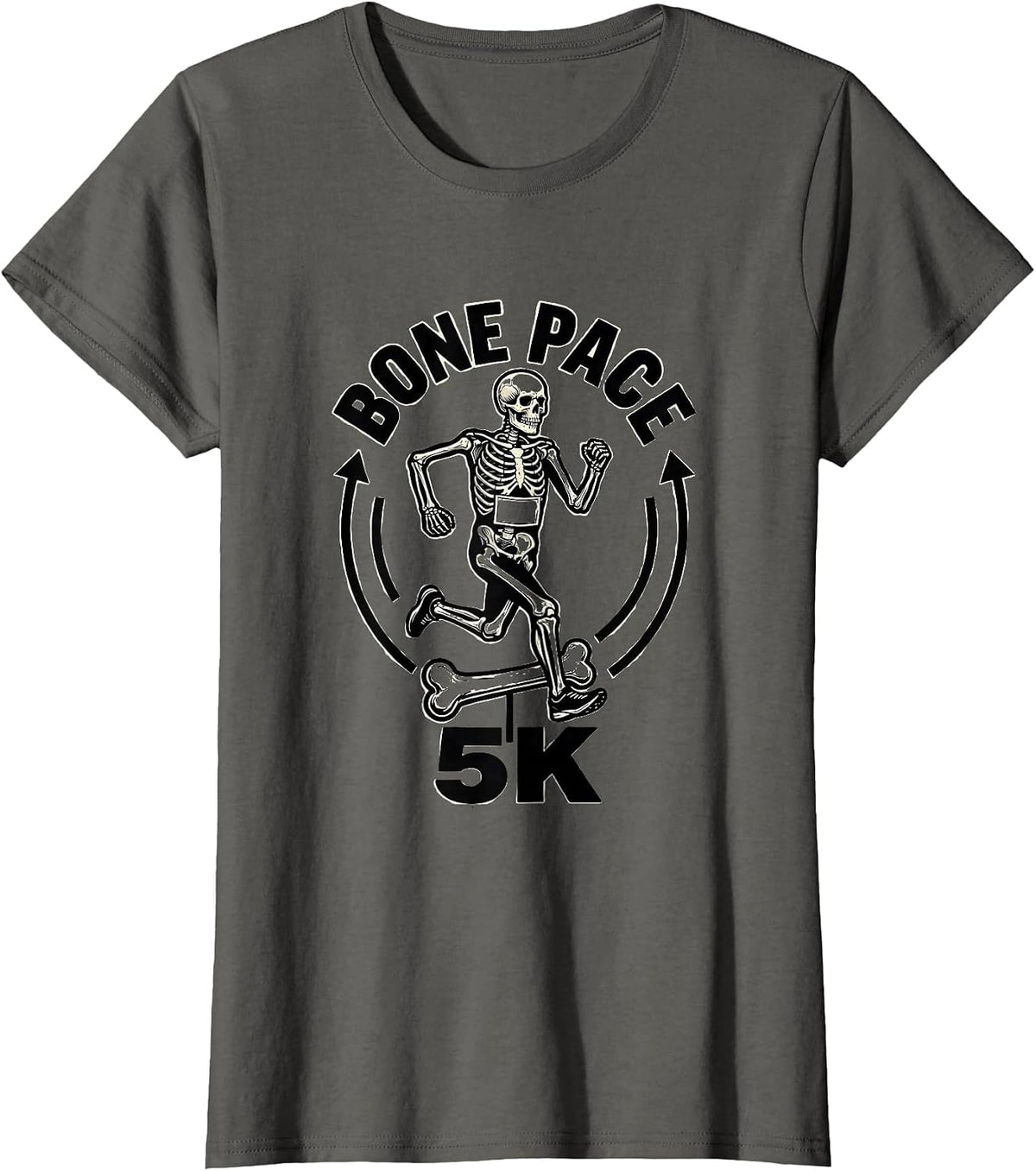 Women's Bone Pace 5K Funny Skeleton Runner Halloween Fun Run T-Shirt - Asphalt Grey