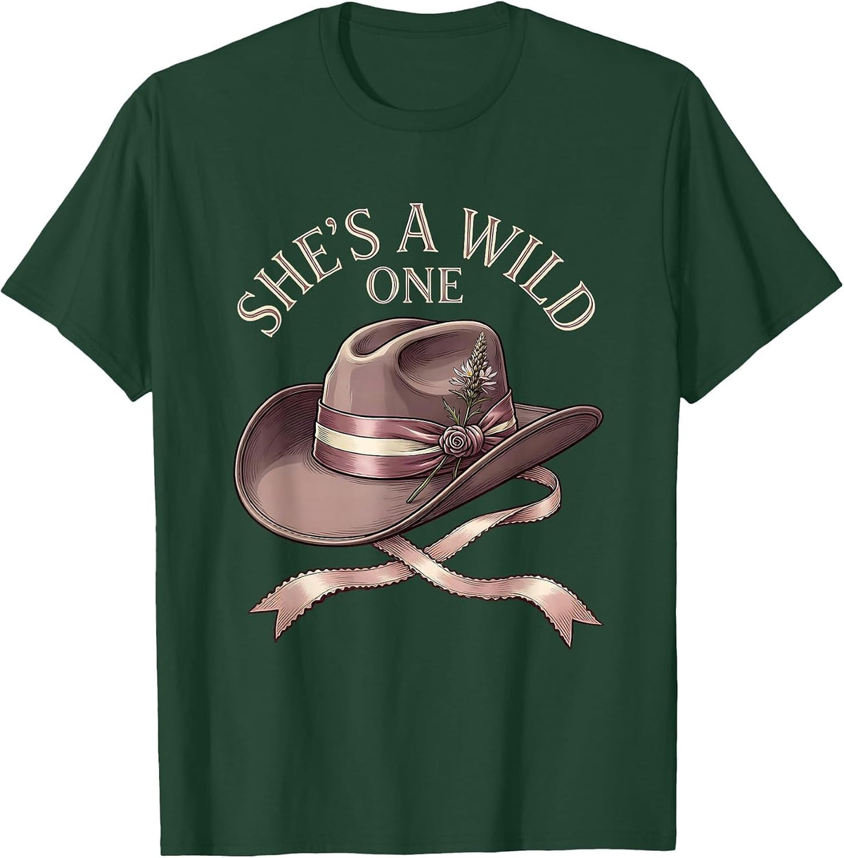 Men's She's a Wild One Cowboy Western Design T-Shirt - Dark Green