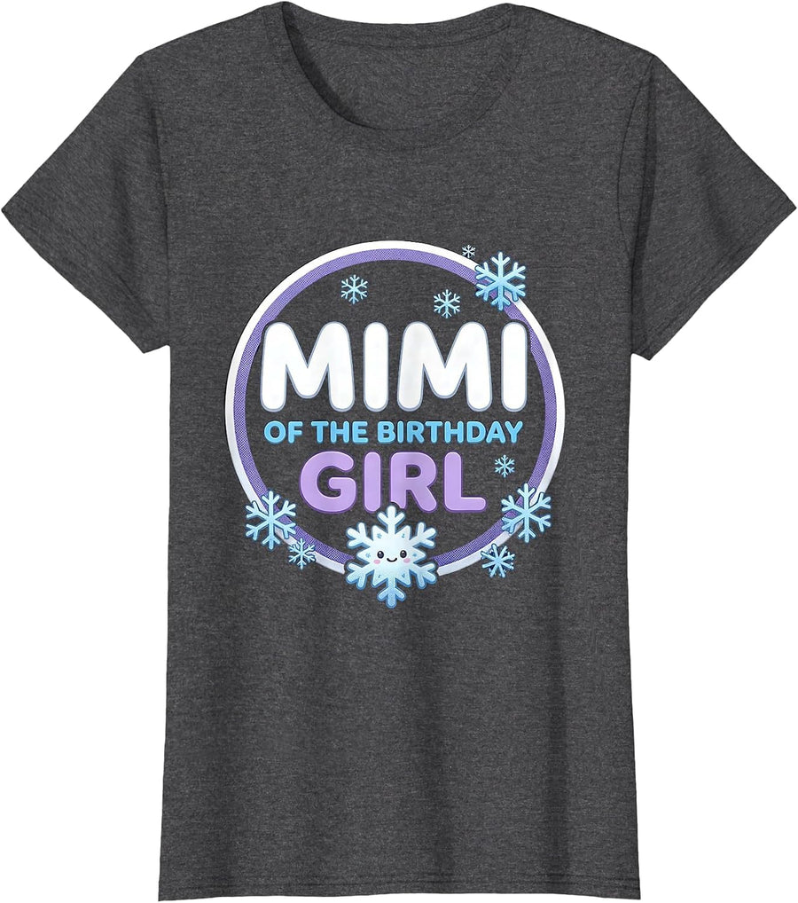 Women's Mimi Of The Birthday Girl Cute Kawaii Snowflake Winter Party T-Shirt - Dark Heather Grey