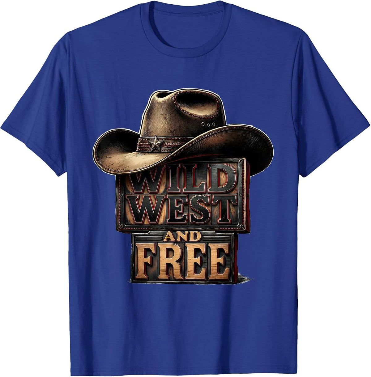 Men's Wild West and Free Cowboy Design T-Shirt - Royal Blue