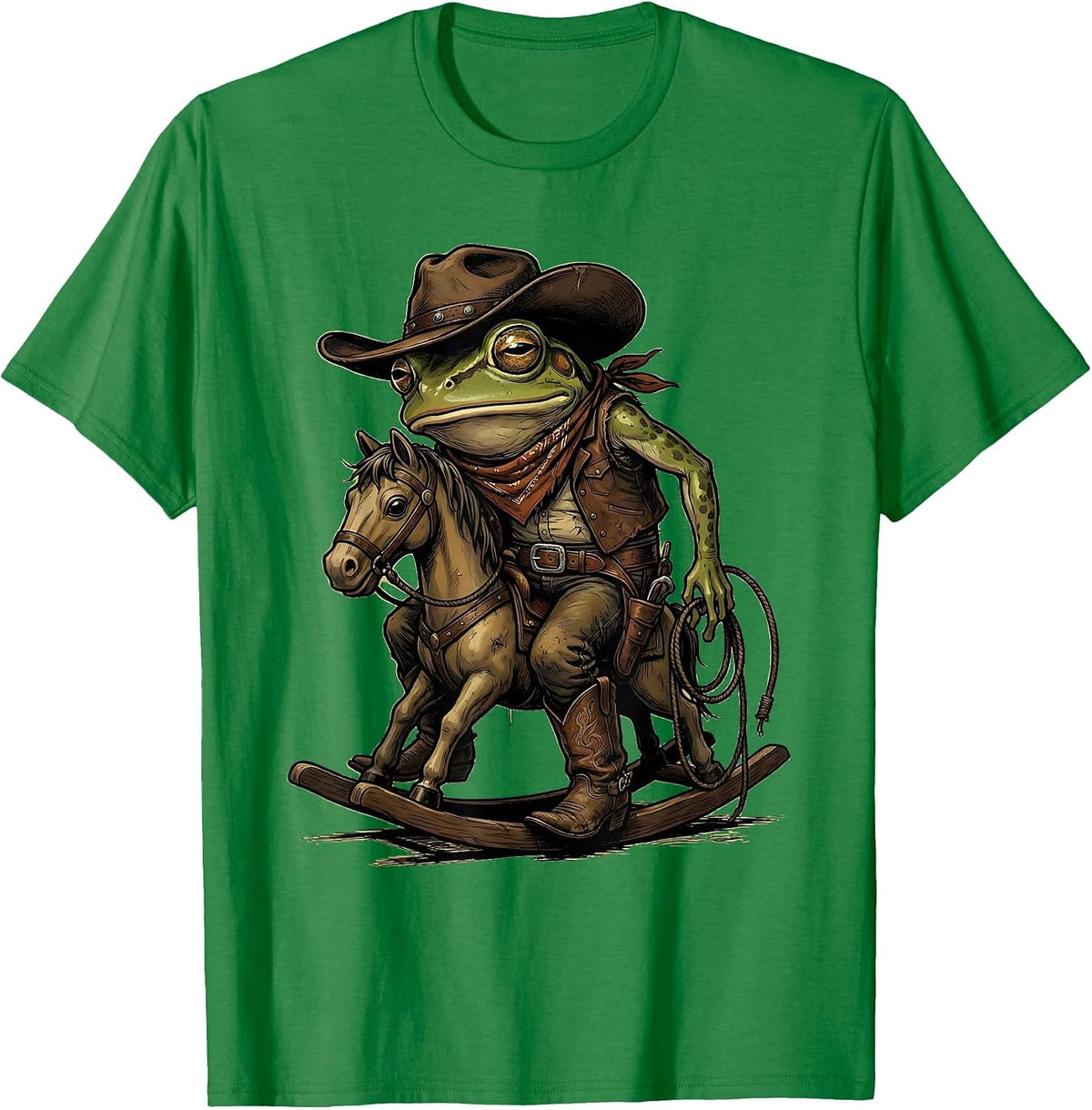 Men's Slumped Frog Cowboy Western Meme Humor T-Shirt - Kelly Green