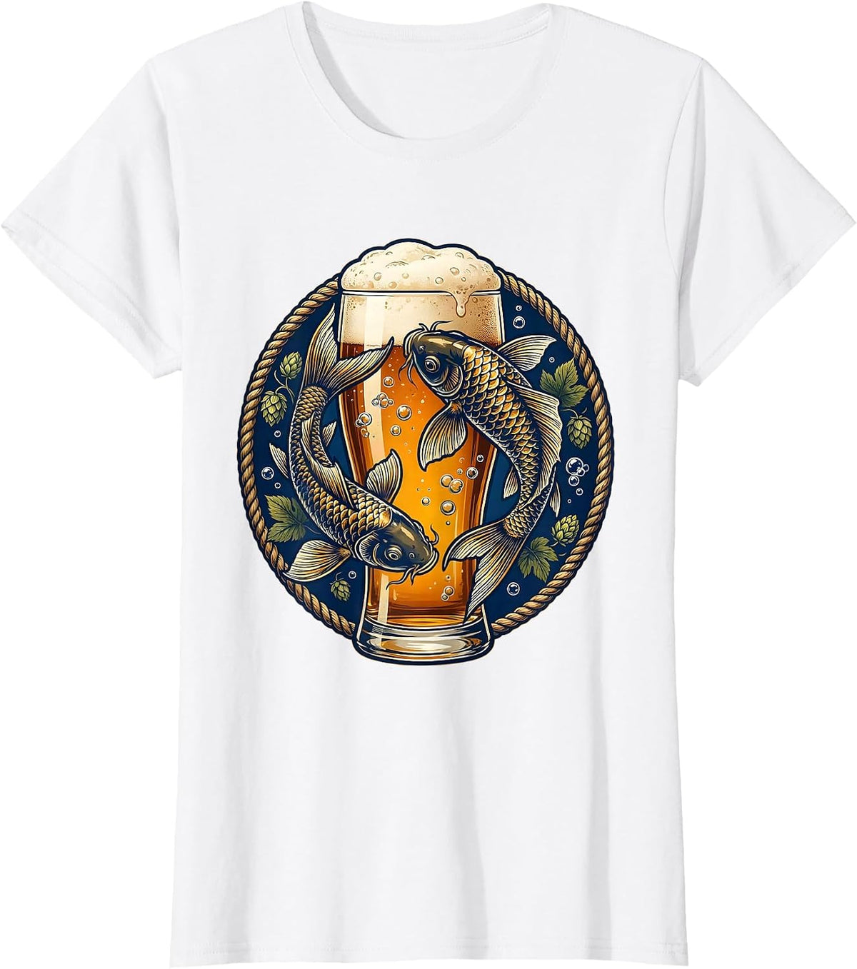 Koi Fish Beer Glass Graphic Tee T-Shirt - White