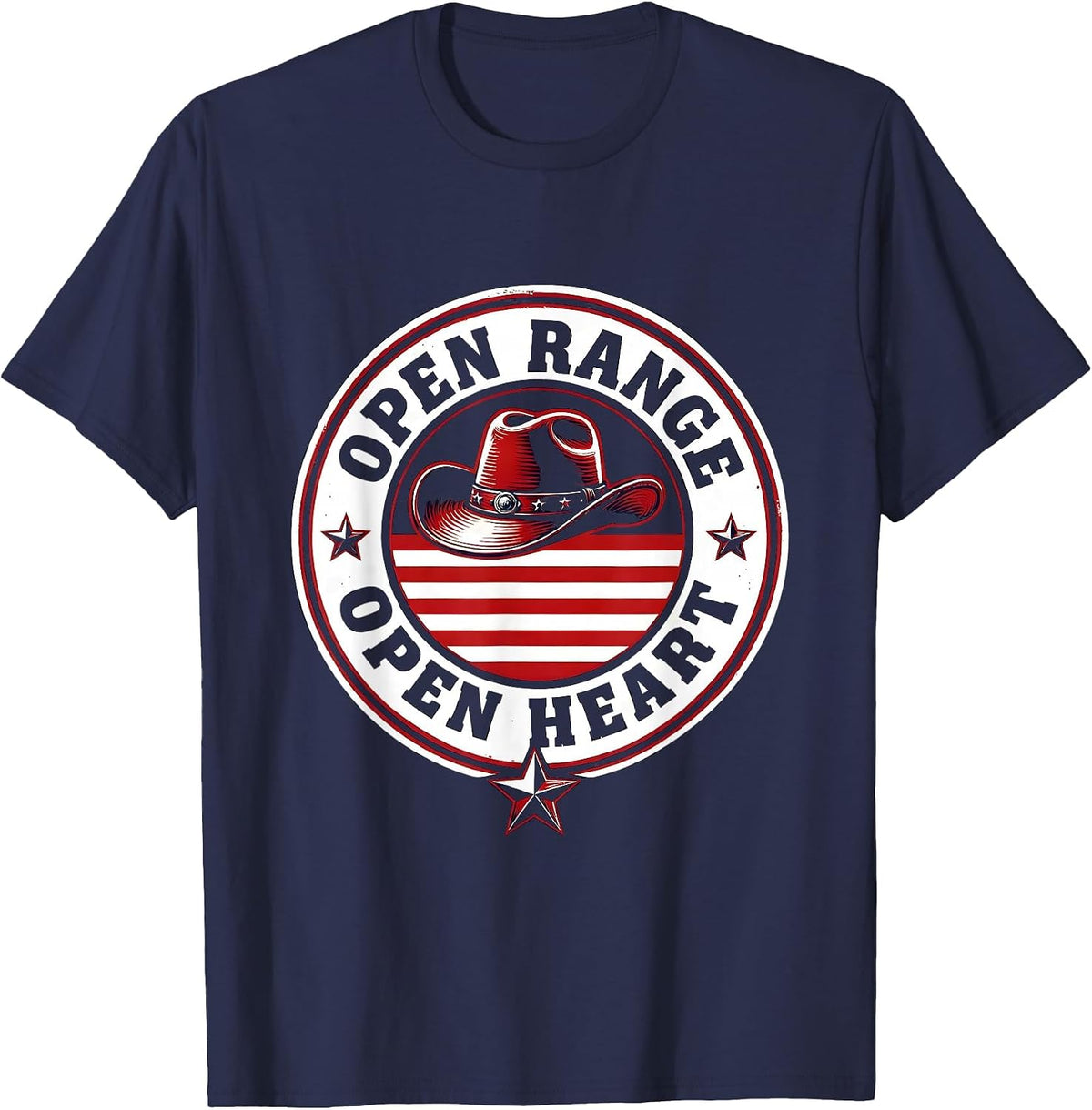 Open Range Open Heart Cowgirl Design T-Shirt - Navy Blue
