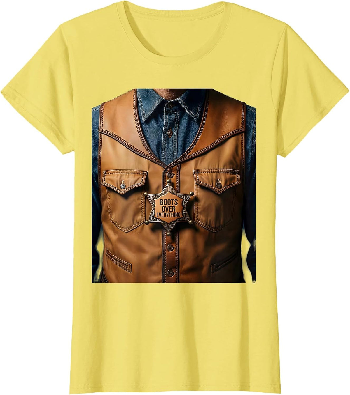 Women's Boots Over Everything Cowboy Graphic Design T-Shirt - Lemon Yellow
