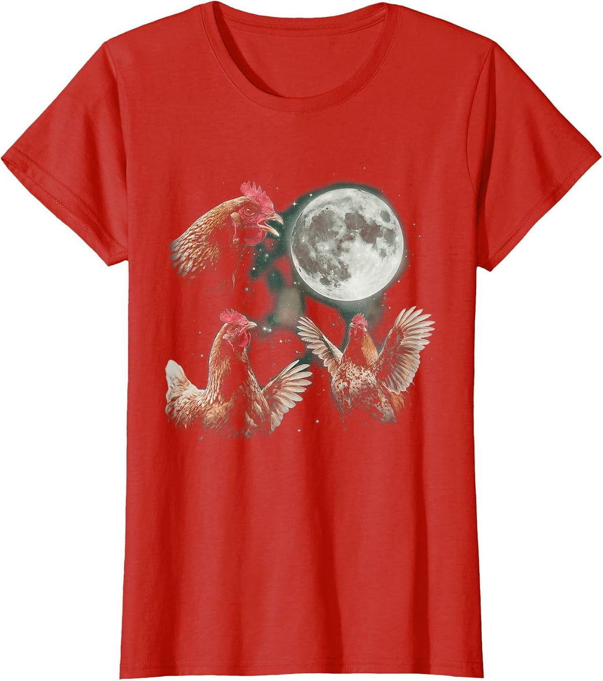 Chicken Howling at Moon Vintage 90s Graphic Animal Lover T-Shirt - Red