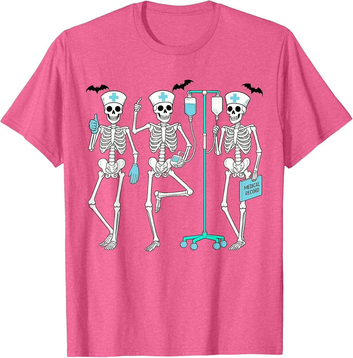 Nursing Halloween Skeleton Nurse Healthcare Spooky Nurse T-Shirt - Pink Heather