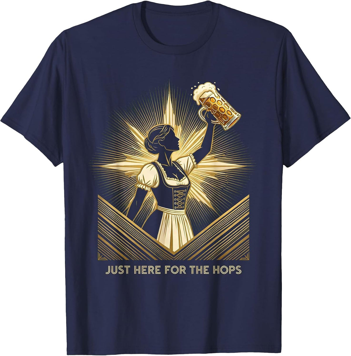 Just Here for the Hops Oktoberfest Design T-Shirt - Navy Blue
