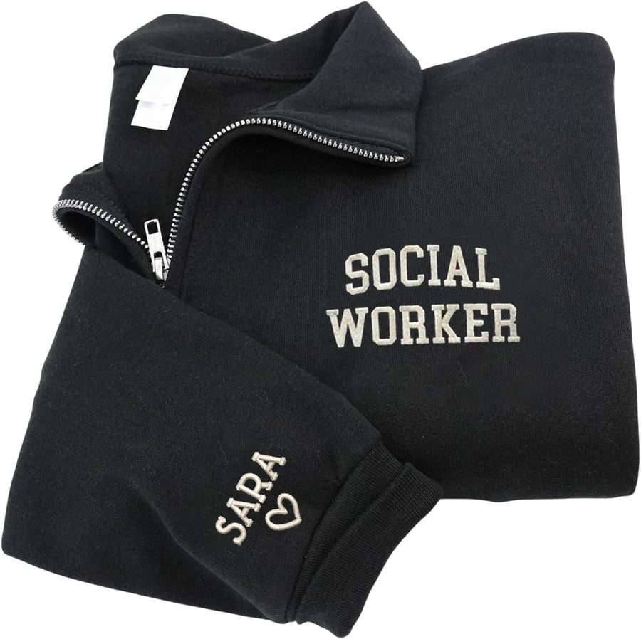 NAZENTI Personalized Embroidered Social Worker Quarter Zip Sweatshirt, Personalized Social Worker Appreciation Gifts, Custom